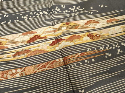 平和屋着物●銀座きしや 訪問着 駒刺繍 松竹梅扇文 金彩 たとう紙付き 正絹 逸品 AAAW9402br