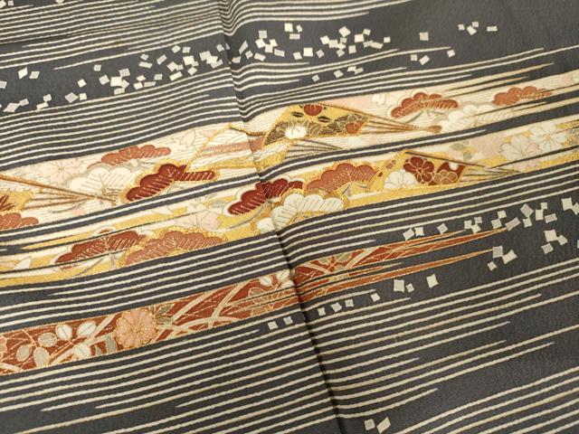 平和屋着物●銀座きしや 訪問着 駒刺繍 松竹梅扇文 金彩 たとう紙付き 正絹 逸品 AAAW9402br