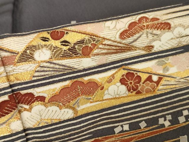 平和屋着物●銀座きしや 訪問着 駒刺繍 松竹梅扇文 金彩 たとう紙付き 正絹 逸品 AAAW9402br