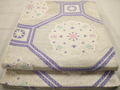 平和屋着物◎六通柄袋帯 唐織 蜀江花文 銀糸 正絹 逸品 AAAW9641dt