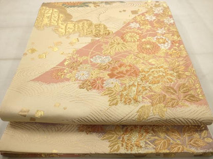 平和屋着物◎六通柄袋帯 草花文 金銀糸 正絹 逸品 AAAW9655dt
