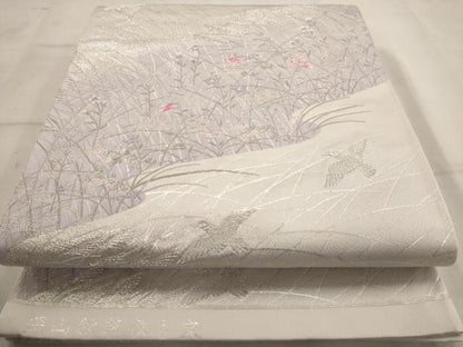 平和屋着物◎六通柄袋帯 唐織 深山秋草散し文 銀糸 正絹 逸品 AAAW9668dt