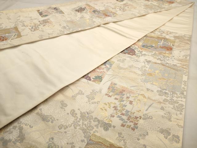 平和屋着物◎六通柄袋帯 色紙物語絵文 金糸 正絹 逸品 AAAW9670dt