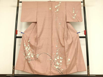 平和屋着物●訪問着 友禅 作家物 紬地 枝梅文 正絹 逸品 AAAX0003np
