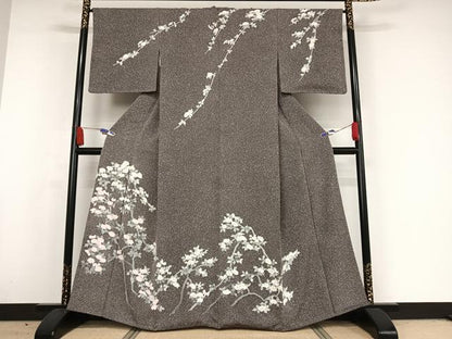平和屋着物●訪問着　友禅　枝花文　たたき染め　三越扱い　正絹　逸品　AAAX0011np