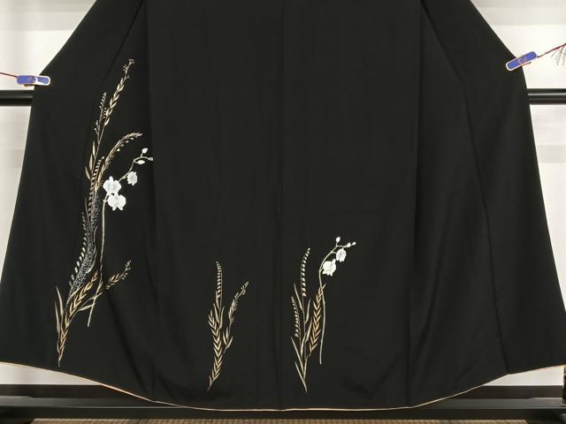 平和屋着物●訪問着　胡蝶蘭　黒地　金銀彩　正絹　逸品　AAAX0026np