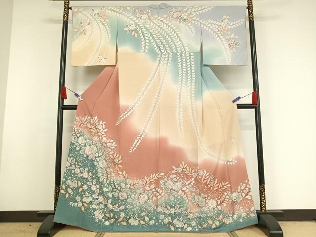 平和屋着物●越後十日町の一流染匠　桐屋・翠山工房　訪問着　辻が花　絞り　暈し染め　正絹　逸品　AAAX0034np