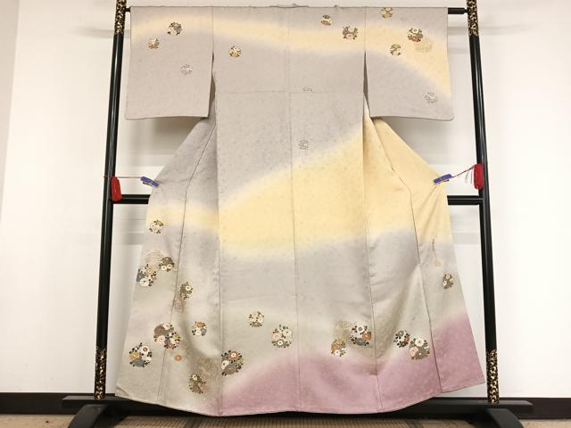 平和屋着物●世界的友禅作家　千地泰弘　訪問着　花丸文　暈し染め　金彩　金通し地　正絹　逸品　AAAX0035np