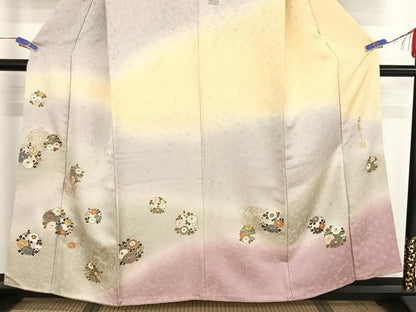 平和屋着物●世界的友禅作家　千地泰弘　訪問着　花丸文　暈し染め　金彩　金通し地　正絹　逸品　AAAX0035np