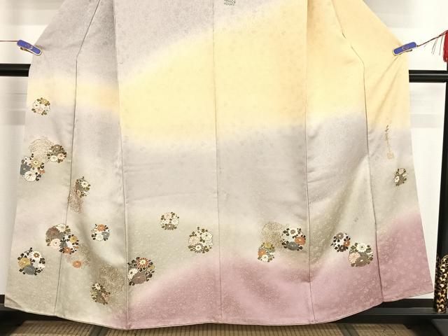 平和屋着物●世界的友禅作家　千地泰弘　訪問着　花丸文　暈し染め　金彩　金通し地　正絹　逸品　AAAX0035np