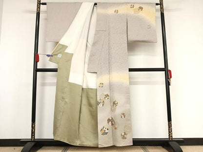 平和屋着物●世界的友禅作家　千地泰弘　訪問着　花丸文　暈し染め　金彩　金通し地　正絹　逸品　AAAX0035np