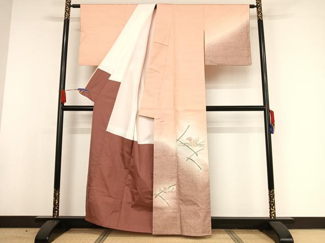 平和屋着物●西陣 宮階織物 宮繍苑 里葉 紬 訪問着 金糸 金彩 正絹 逸品 AAAX0040np
