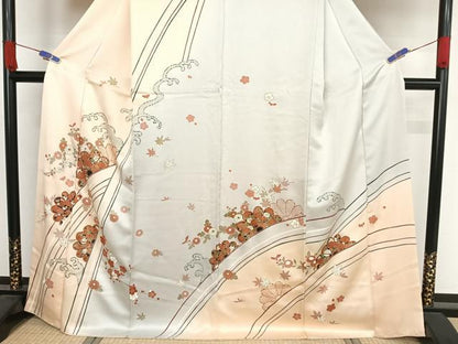 平和屋着物●訪問着　立波草花文　金彩　正絹　逸品　AAAX0045np