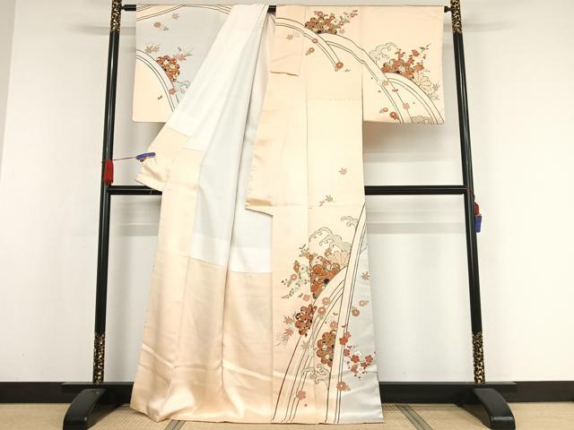 平和屋着物●訪問着　立波草花文　金彩　正絹　逸品　AAAX0045np