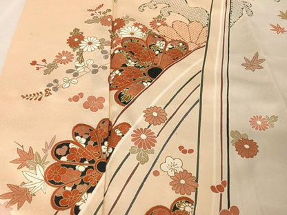平和屋着物●訪問着　立波草花文　金彩　正絹　逸品　AAAX0045np