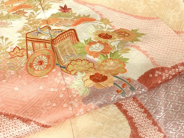 平和屋着物●創業460年・千總　振袖　駒刺繍　絞り　御所車　鴛鴦　金銀彩　金糸　正絹　逸品　AAAX0055np