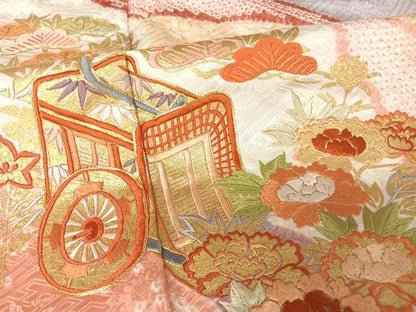 平和屋着物●創業460年・千總　振袖　駒刺繍　絞り　御所車　鴛鴦　金銀彩　金糸　正絹　逸品　AAAX0055np