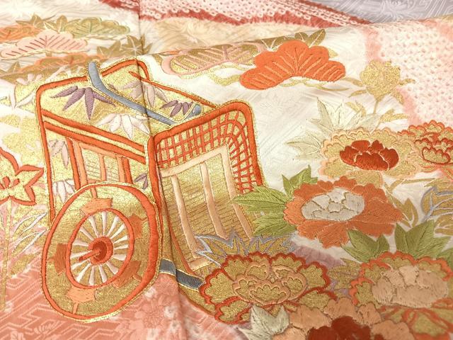 平和屋着物●創業460年・千總　振袖　駒刺繍　絞り　御所車　鴛鴦　金銀彩　金糸　正絹　逸品　AAAX0055np