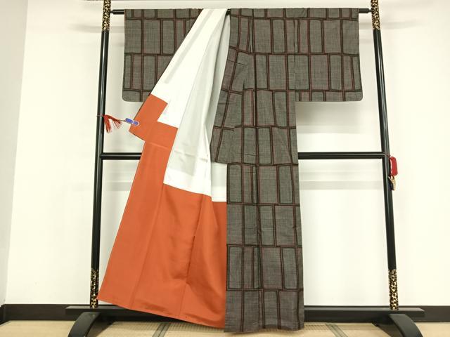 平和屋着物●本場大島紬　一元絣　石畳文　上島織物謹製　証紙付き　正絹　逸品　AAAX0074np