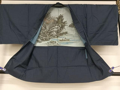 平和屋着物●男性 紬 アンサンブル 長襦袢(袷)セット 亀甲絣 正絹 逸品 AAAX0076np