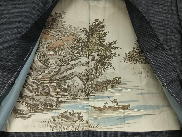 平和屋着物●男性 紬 アンサンブル 長襦袢(袷)セット 亀甲絣 正絹 逸品 AAAX0076np