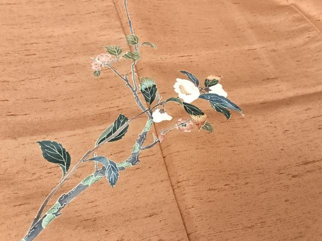 平和屋着物●十日町友禅作家 岡村蒼風 訪問着 紬地 枝花文 正絹 逸品 AAAX0094np