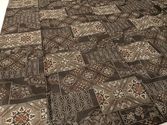 平和屋着物●上質な紬 吉祥花文 黒地 正絹 逸品 AAAX0100np