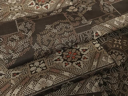 平和屋着物●上質な紬 吉祥花文 黒地 正絹 逸品 AAAX0100np