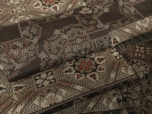 平和屋着物●上質な紬 吉祥花文 黒地 正絹 逸品 AAAX0100np