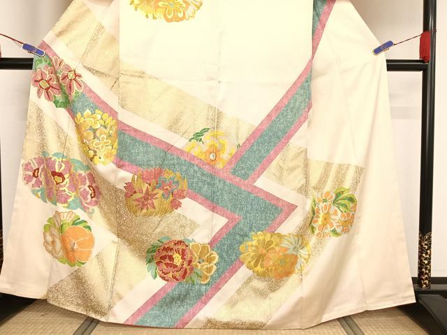平和屋着物●訪問着 草花文 金彩 正絹 逸品 AAAX0103np