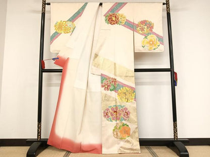 平和屋着物●訪問着 草花文 金彩 正絹 逸品 AAAX0103np