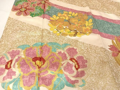 平和屋着物●訪問着 草花文 金彩 正絹 逸品 AAAX0103np