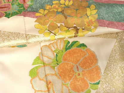 平和屋着物●訪問着 草花文 金彩 正絹 逸品 AAAX0103np