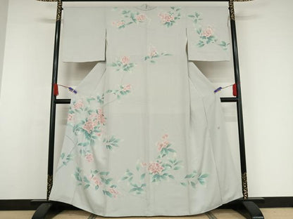 平和屋着物●訪問着　友禅　作家物　枝花文　正絹　逸品　AAAX0109np