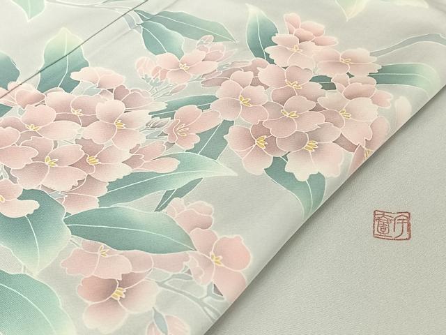 平和屋着物●訪問着　友禅　作家物　枝花文　正絹　逸品　AAAX0109np