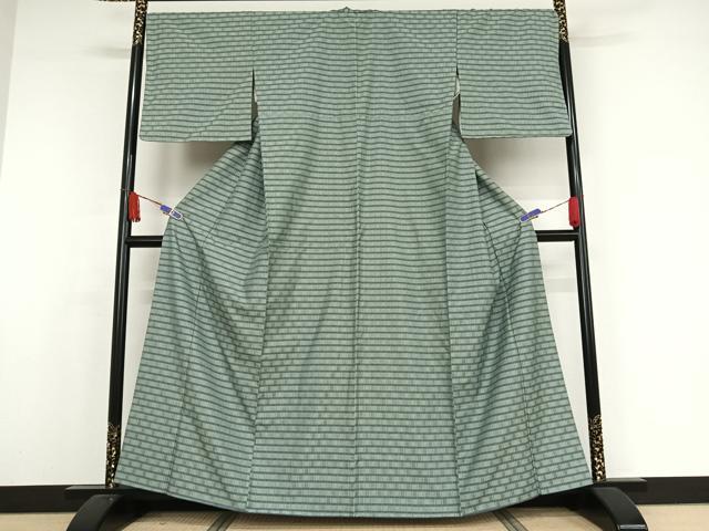 平和屋着物●花織　紬　格子　正絹　逸品　AAAX0169np
