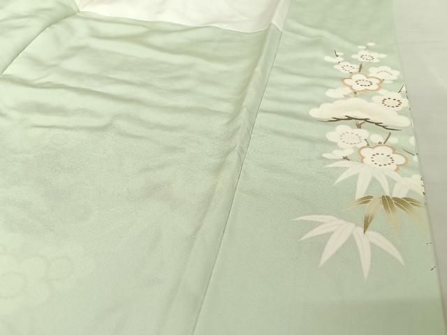 平和屋着物●蘇州刺繍　訪問着　松竹梅草花文　金糸　金彩　反端付き　月白色地　正絹　逸品　未使用　AAAX0171np