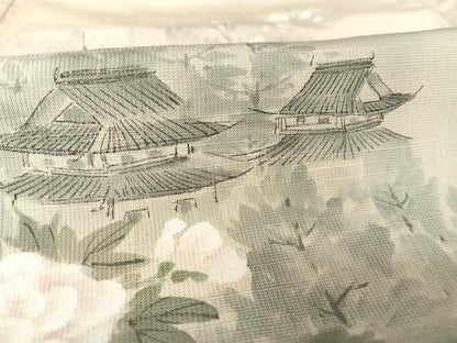 平和屋着物●訪問着 紬地 手描き 風景牡丹文 正絹 逸品 AAAX0193np