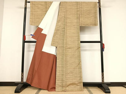 平和屋着物●上質な紬 縞 正絹 逸品 未使用 AAAX0198np