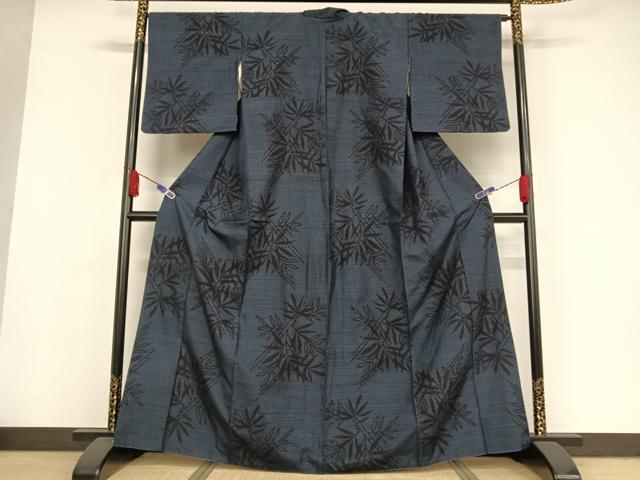 平和屋着物●結城紬　80亀甲　笹の葉文　正絹　逸品　AAAX0200np