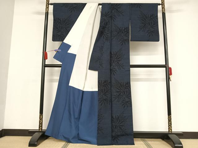 平和屋着物●結城紬　80亀甲　笹の葉文　正絹　逸品　AAAX0200np