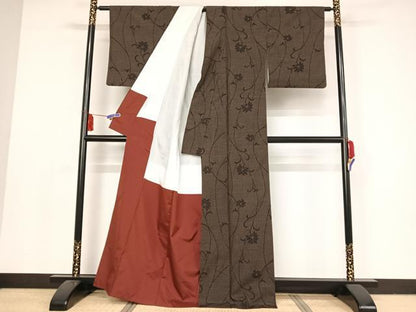 平和屋着物●塩沢紬 亀甲絣 枝花文 正絹 逸品 AAAX0204np