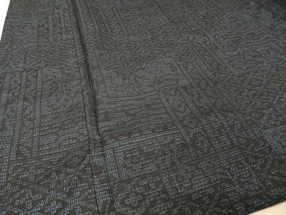 平和屋着物●結城紬　80亀甲　幾何学花文　正絹　逸品　AAAX0205np