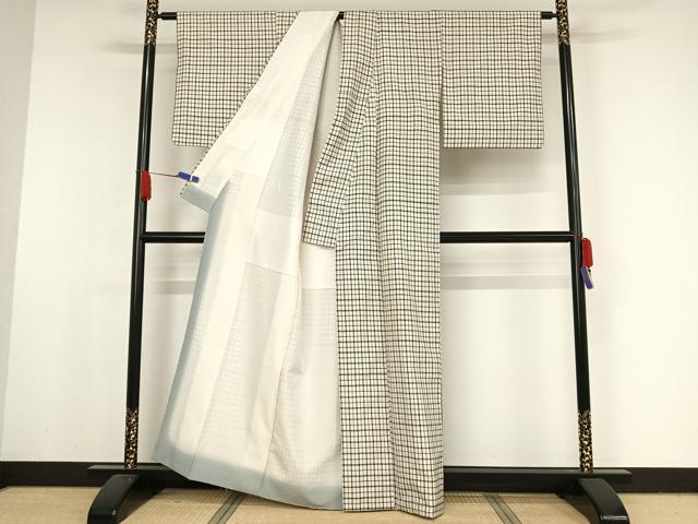 平和屋着物●上質な紬　格子　正絹　逸品　AAAX0211np