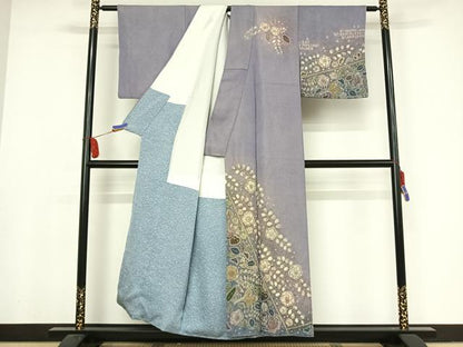 平和屋着物●希少　辻が花染織作家　功刀稔國　久保田一竹の弟子　訪問着　辻が花　絞り　暈し染め　金通し地　正絹　逸品　AAAX0217np