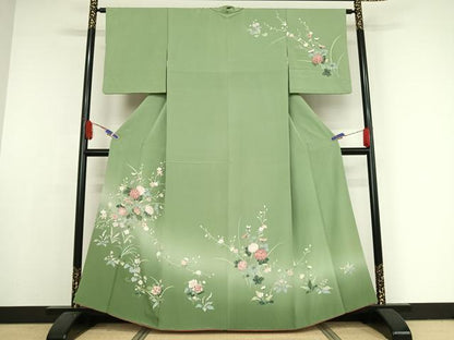 平和屋着物●訪問着　友禅　草花文　暈し染め　正絹　逸品　AAAX0221np