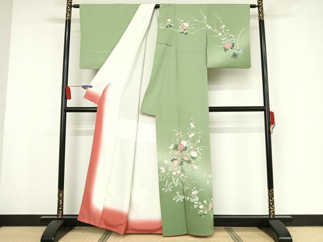 平和屋着物●訪問着　友禅　草花文　暈し染め　正絹　逸品　AAAX0221np