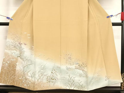 平和屋着物●訪問着 友禅 飛鶴風景文 暈し染め 正絹 逸品 AAAX0249np