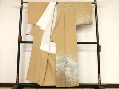 平和屋着物●訪問着 友禅 飛鶴風景文 暈し染め 正絹 逸品 AAAX0249np