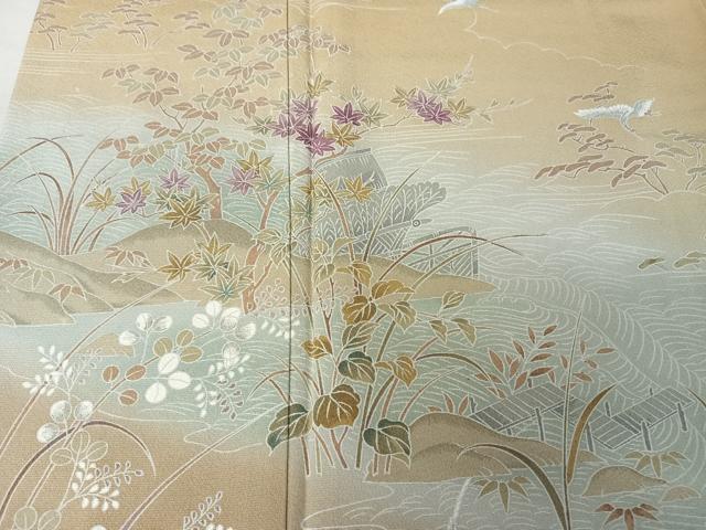 平和屋着物●訪問着 友禅 飛鶴風景文 暈し染め 正絹 逸品 AAAX0249np